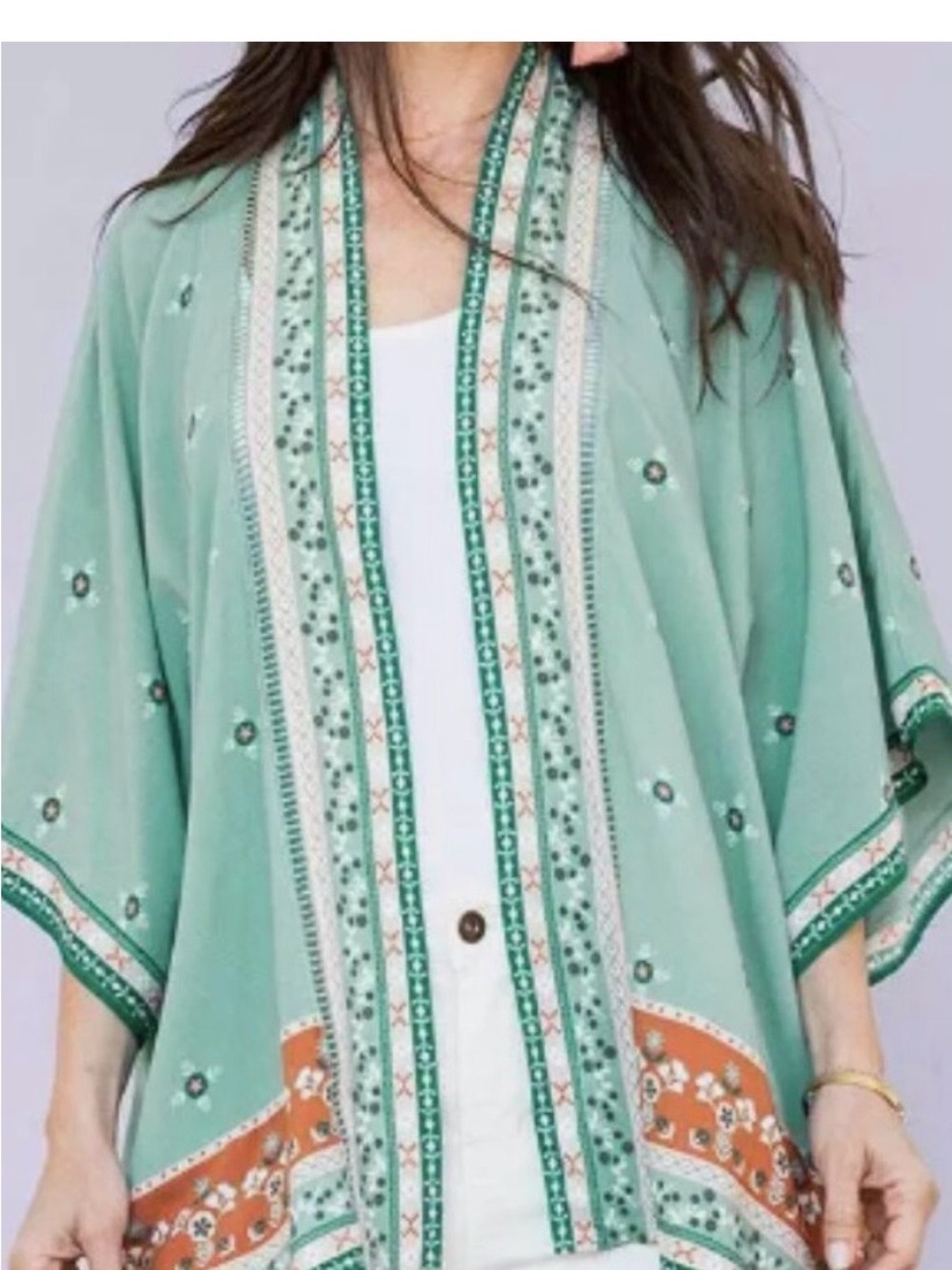 Matilda Jane Days Like This Kimono M/L Teal Peach Floral Boho Cardigan